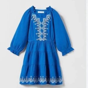 Zara girls blue boho embroidered dress
